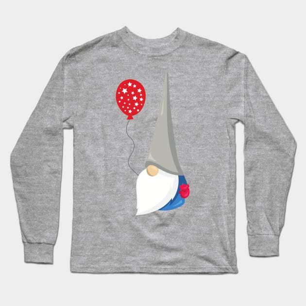 Fourth Of July, Independence Day, Cute Gnome Long Sleeve T-Shirt by Jelena Dunčević